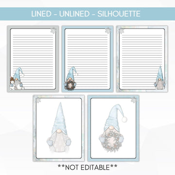 lined blue christmas gnome stationery set